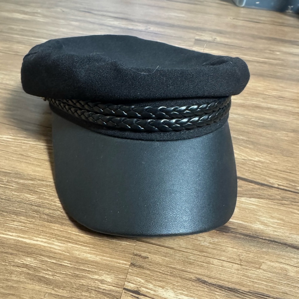 Black Baker Boy Hat with Braided Trim -
